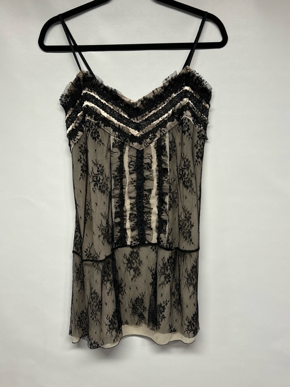hazel Sheer Lace Slip Dress in Cream and Black Trim
